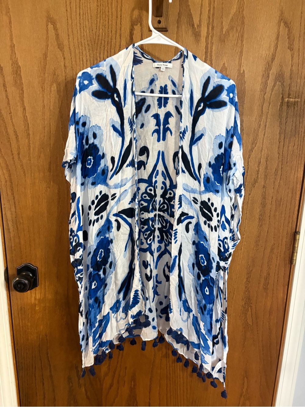 Blue Floral Open-Front Swim Coverup Kimono